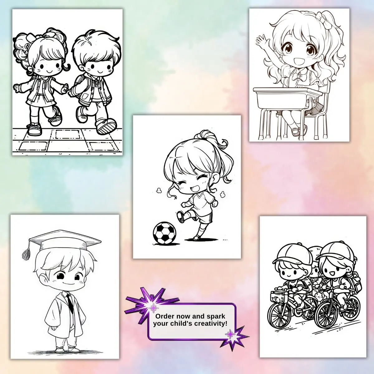 Kawaii Chibi Kids Coloring pages