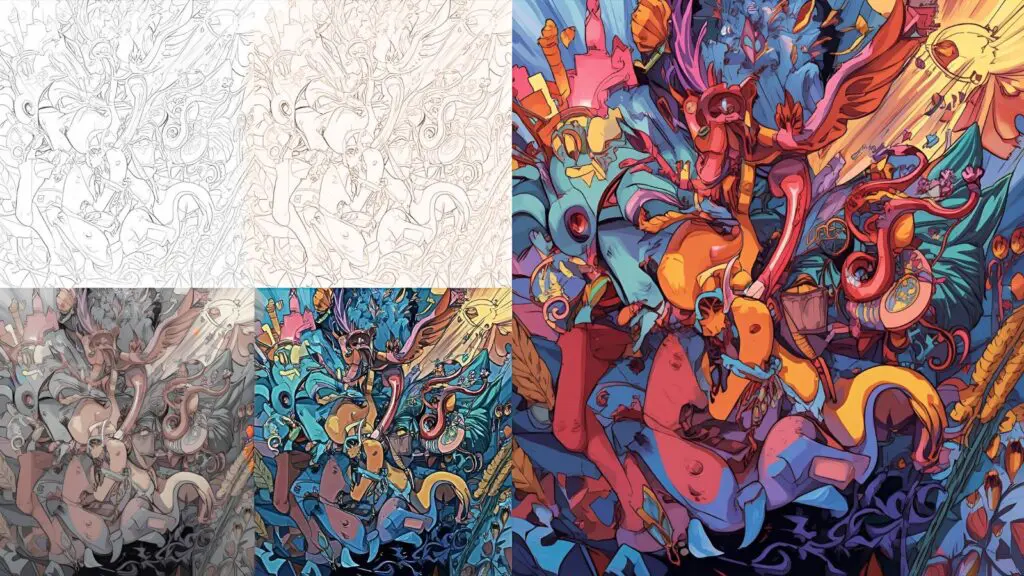 Progress photos showing improvement in coloring technique and confidence over time