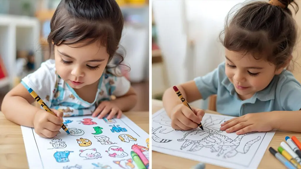 Different age groups of children coloring pages suited for their level