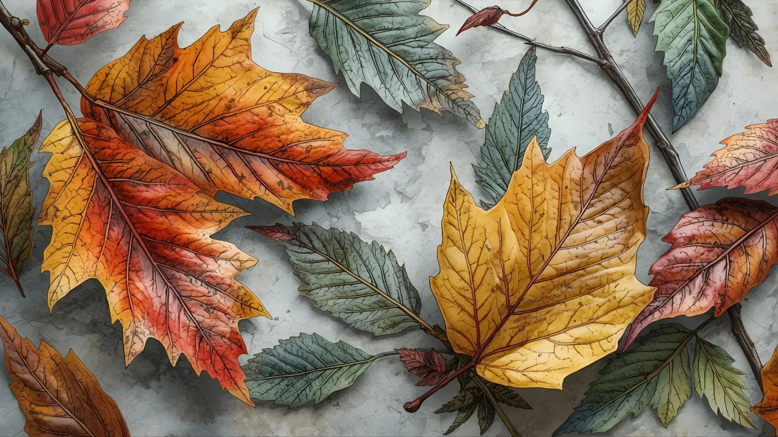Advanced autumn leaves coloring techniques showing texture creation and realistic effects