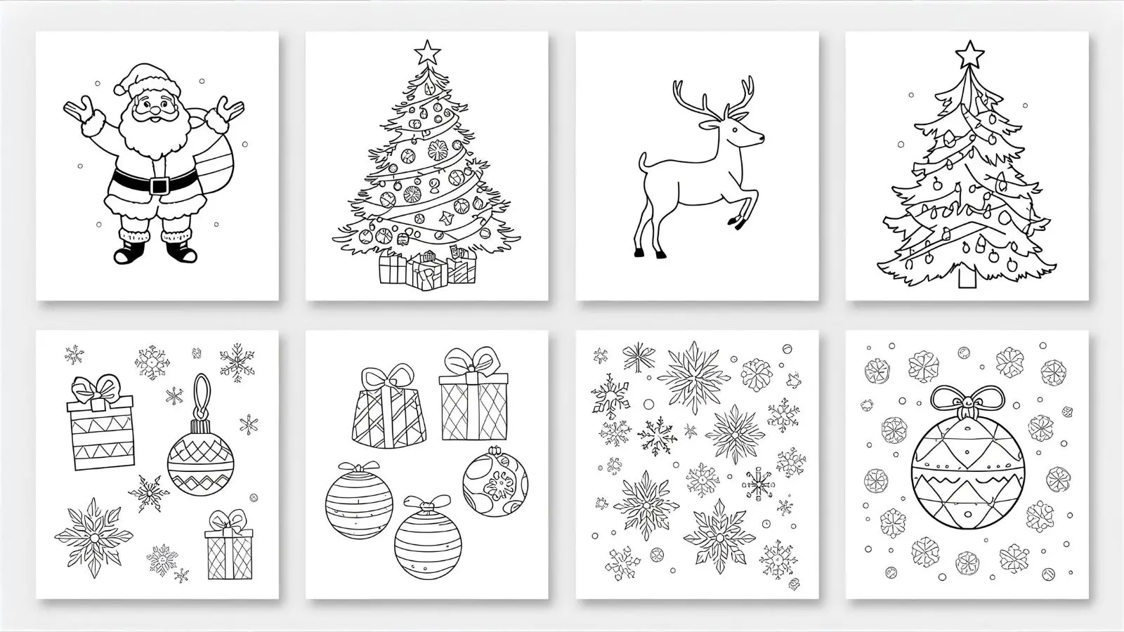 Ultimate Seasonal Holiday Coloring Pages Guide. Beautiful collection of Christmas coloring page designs, including Santa Claus, Christmas trees, reindeer, and ornaments displayed in an organized grid layout.