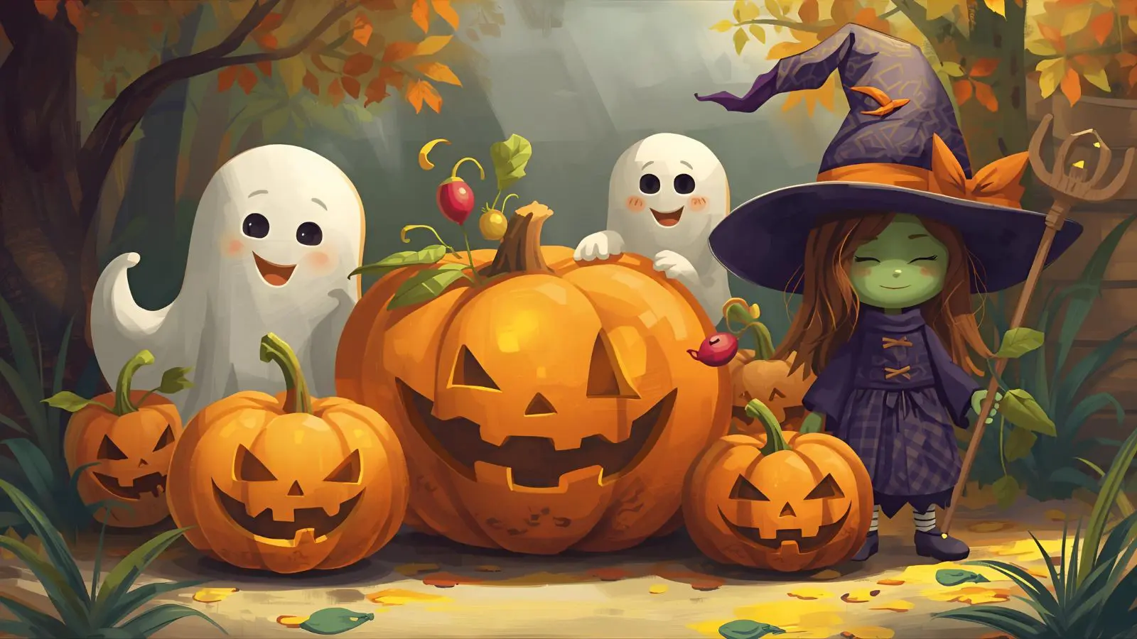 Cute cartoon Halloween coloring pages for kids