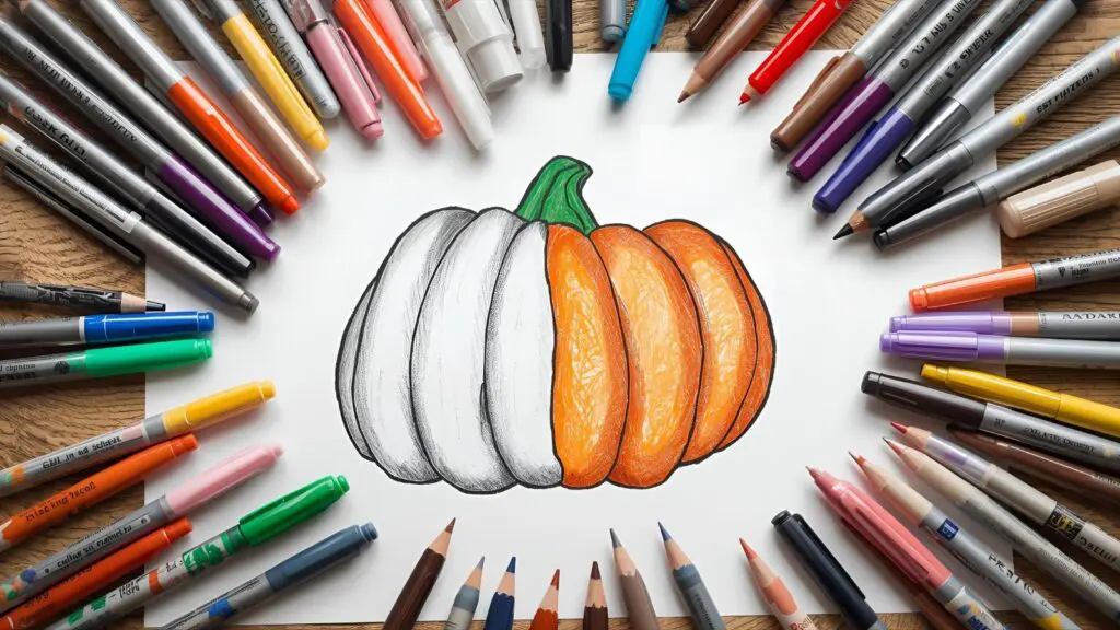 Close-up of hands blending orange and purple colors on a Halloween drawing
