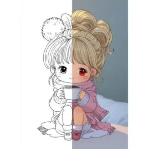 before and after Winter Kawaii Coloring Pages