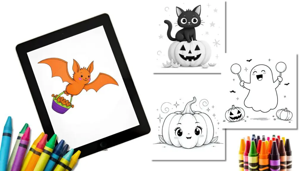 Coloring Pages for Kids. Examples of kids using printable, digital, and seasonal coloring pages