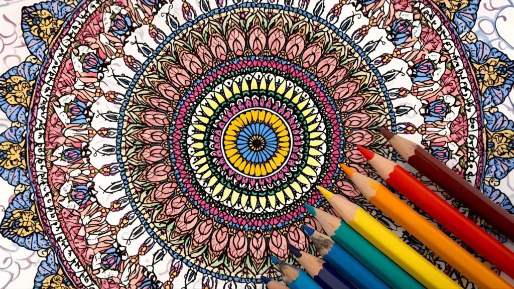 Mandala coloring in progress with blending colors