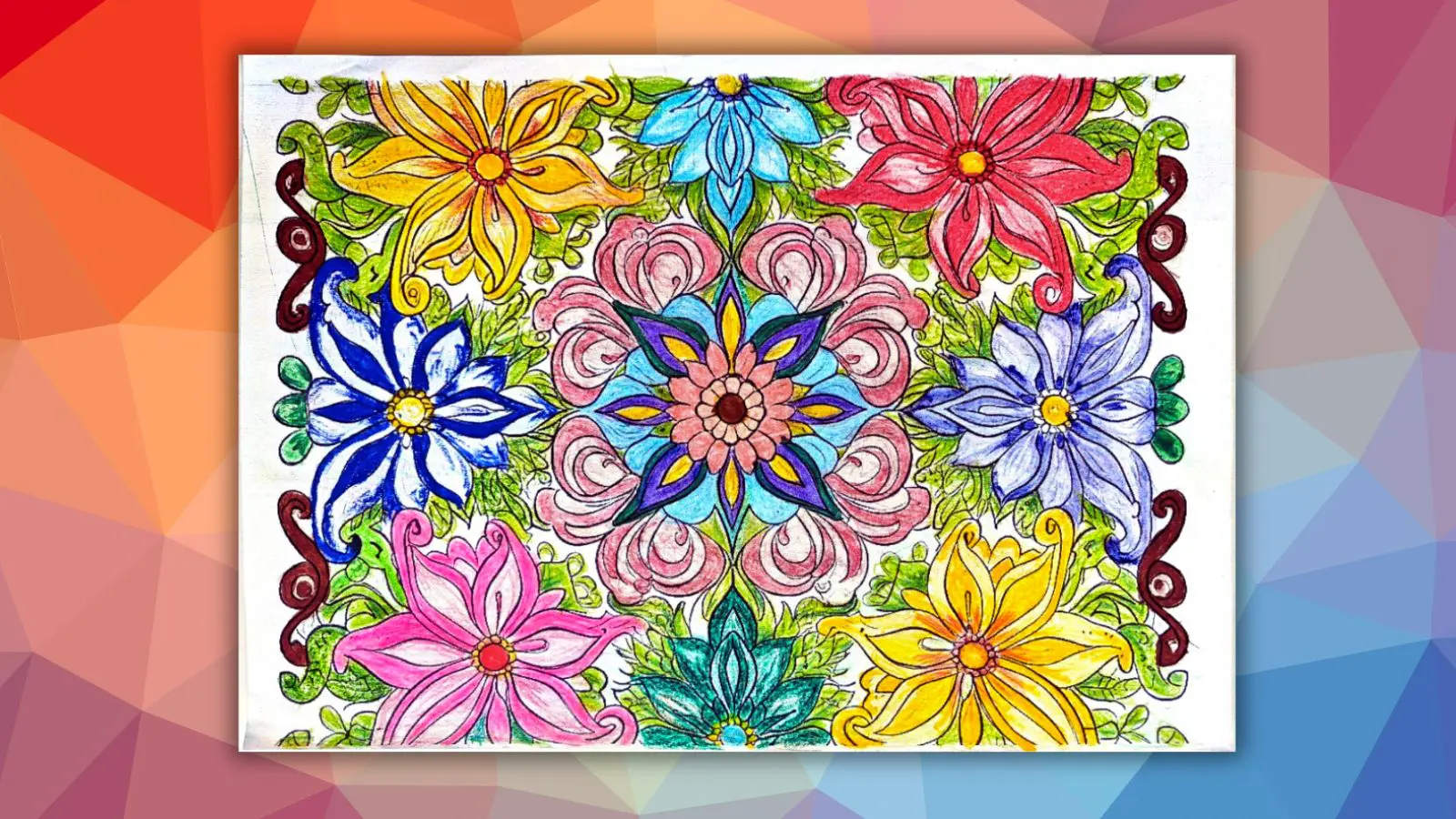 Finished mandala coloring sheet with vibrant colors - Adult mandala coloring pages PDF bundle for mindfulness, relaxation, and artistic expression. printable mandala coloring sheets for adults