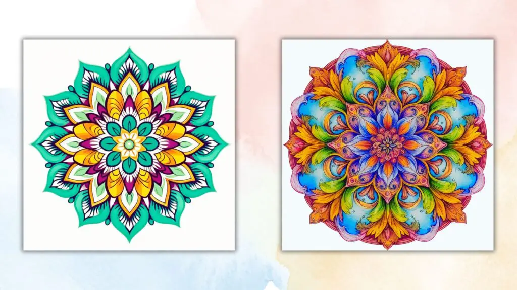 Simple and complex mandala coloring sheets side by side