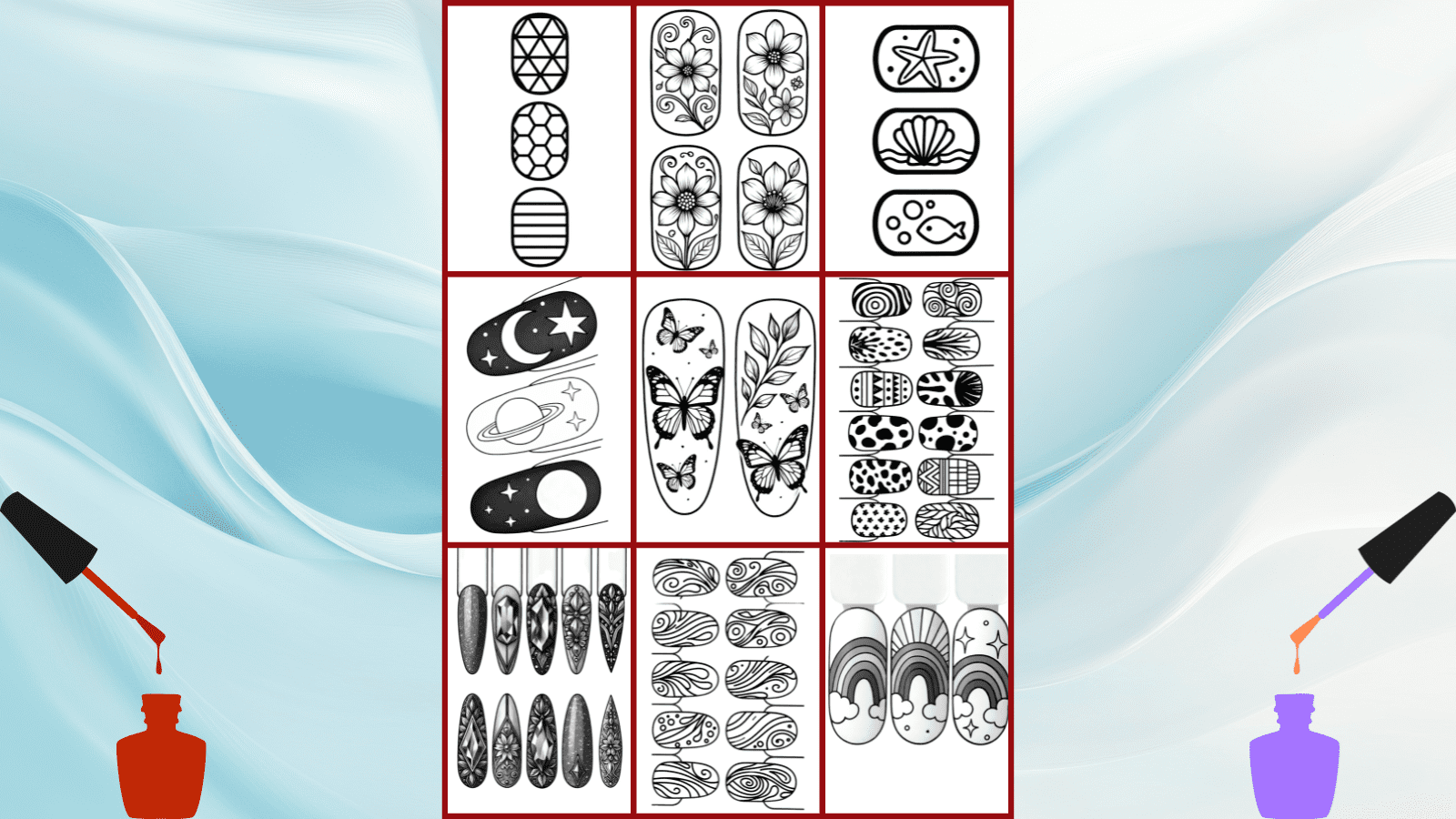 creative nail designs -50 Nail Design Coloring Pages Sampler