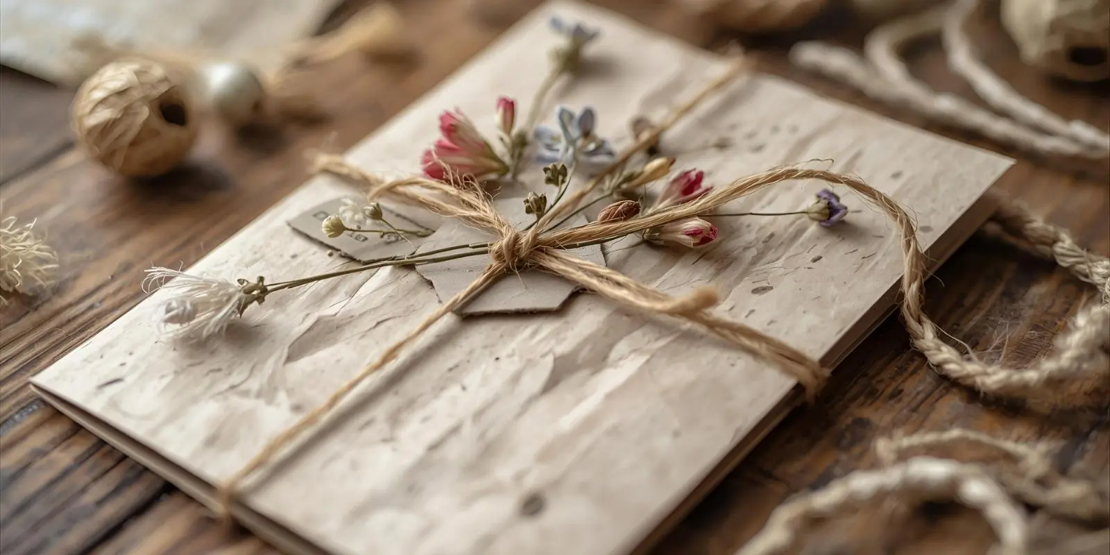 Eco-friendly handmade greeting cards made from recycled paper and dried flowers