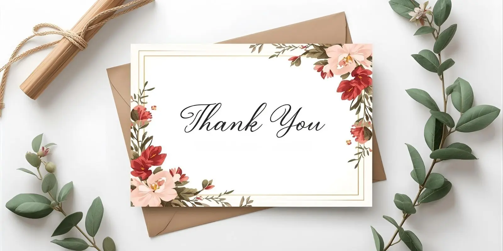 Printable thank you greeting card template with floral border
