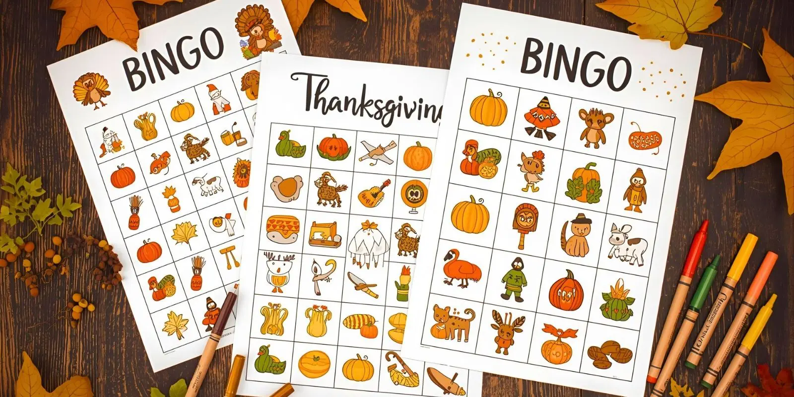 Thanksgiving Day Games - Thanksgiving bingo cards featuring coloring page designs for a fun family game