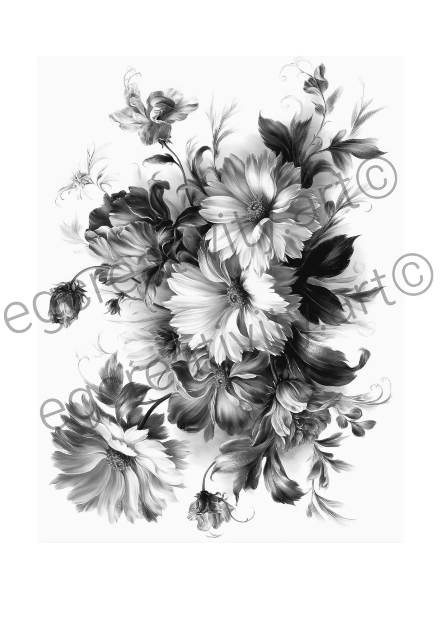 Floral design coloring page with intricate daisy patterns
