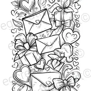 Beautiful Valentine's Day coloring sheet with romantic roses arranged in circular pattern surrounded by heart shapes and botanical elements - printable coloring page