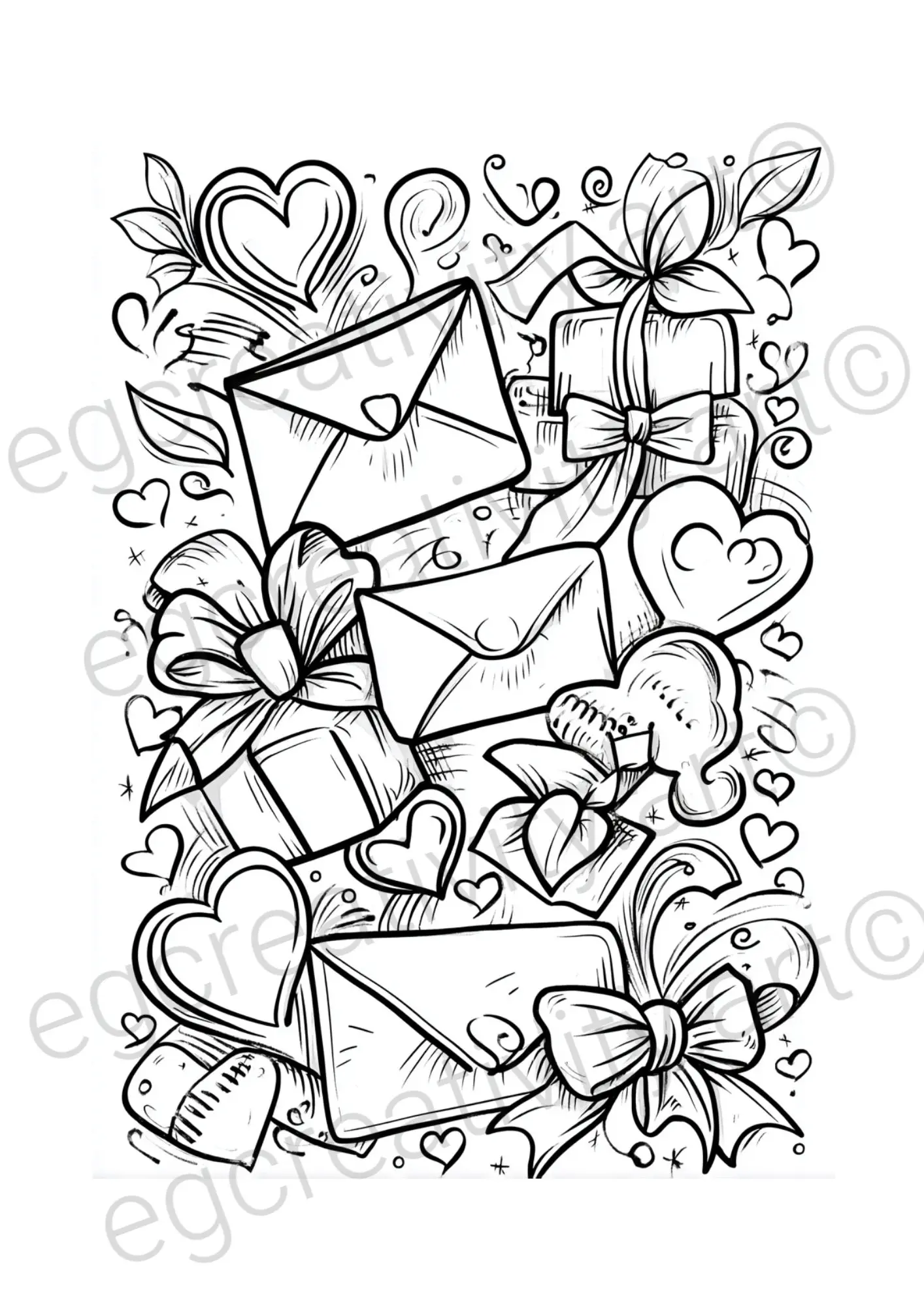 Beautiful Valentine's Day coloring sheet with romantic roses arranged in circular pattern surrounded by heart shapes and botanical elements - printable coloring page