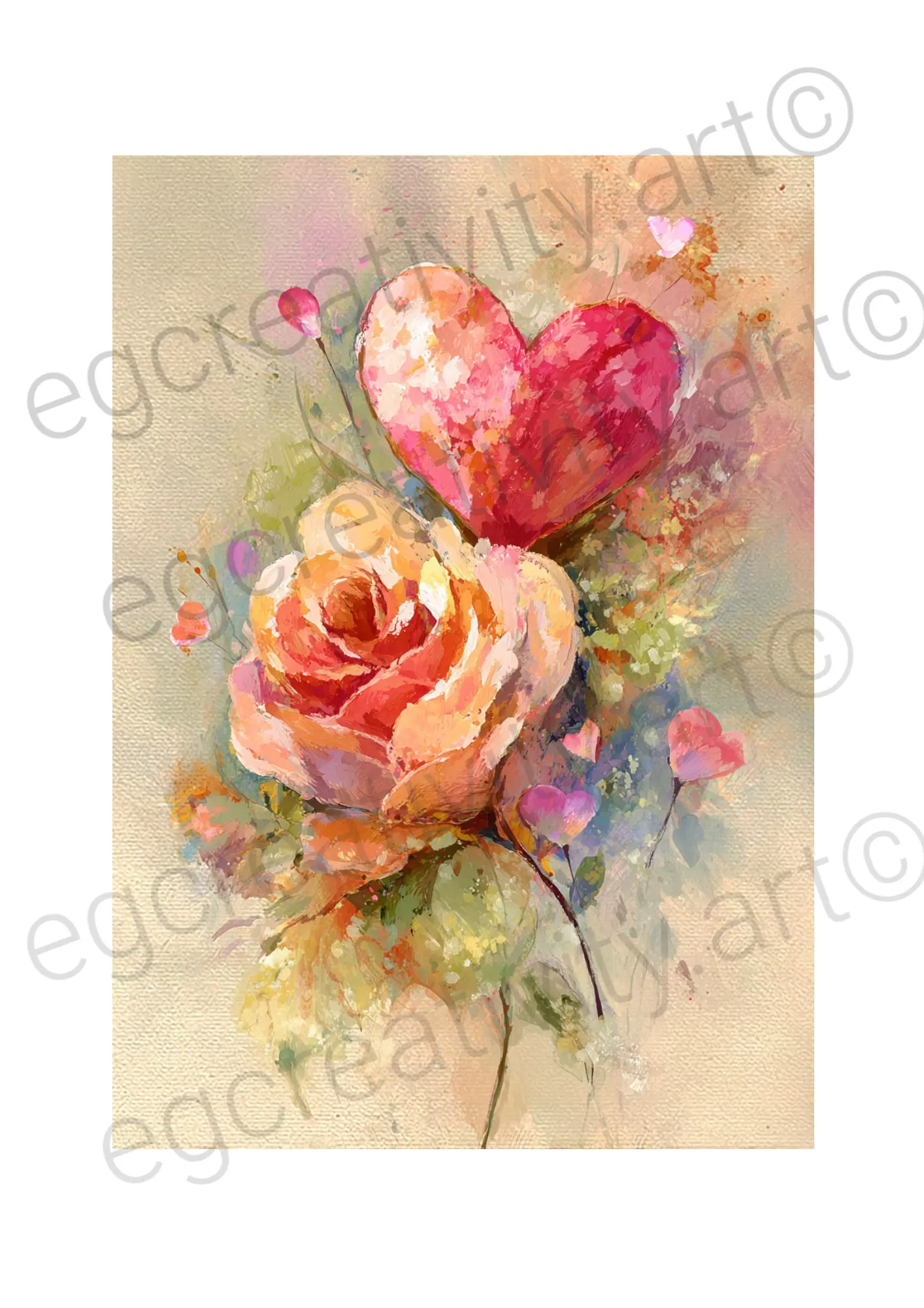 Romantic Valentine’s Day card with roses and hearts, foldable greeting card