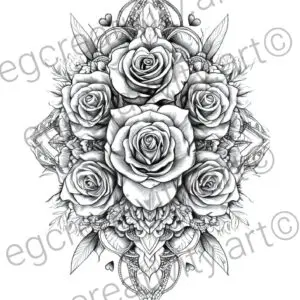 Elegant floral mandala coloring page from Pictures to Color Valentines Day collection showing intricate rose blooms with hearts and leaves - one of 40 romantic designs