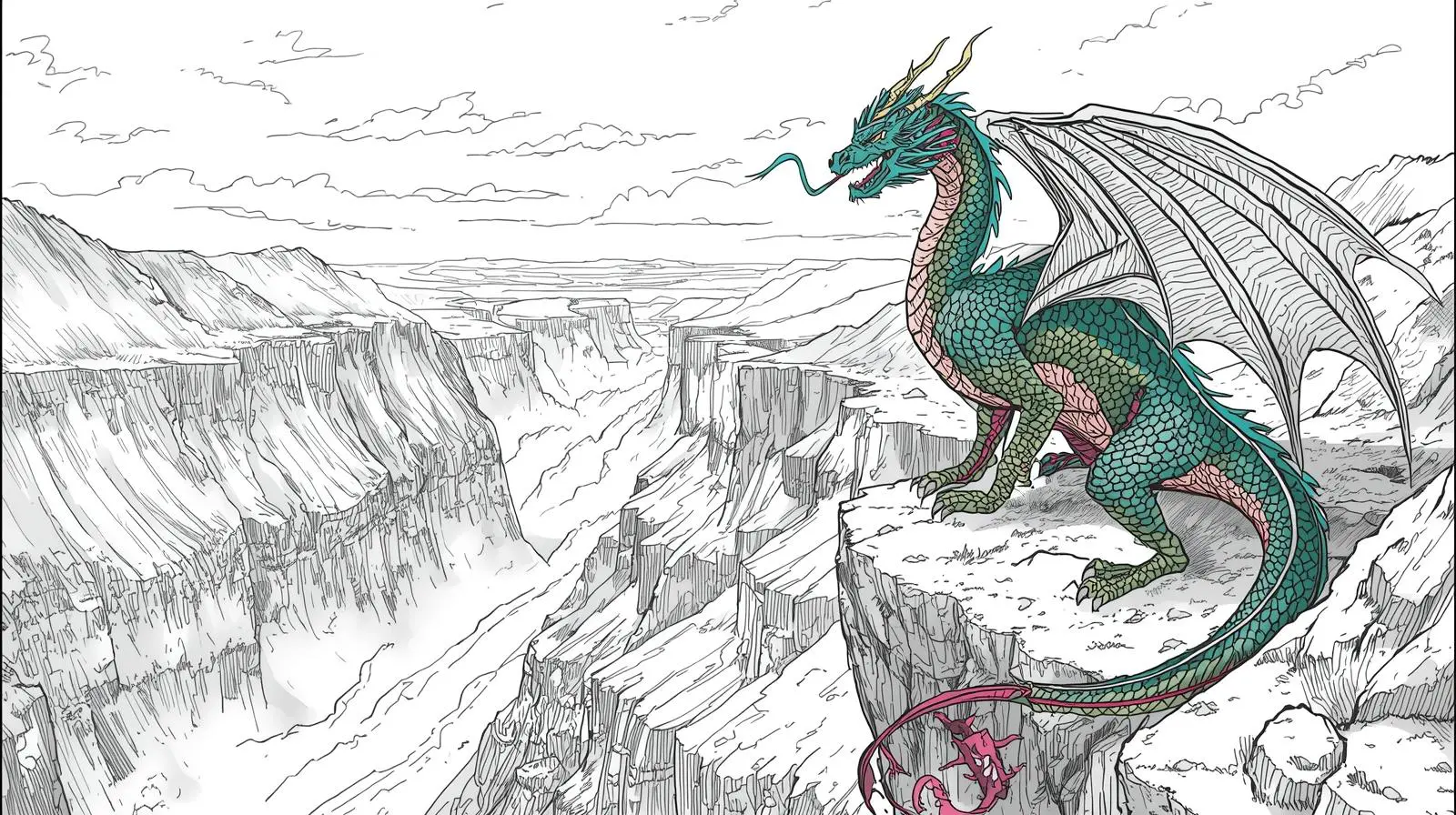 Fantasy coloring pages - Dragon fantasy coloring page for adults and kids