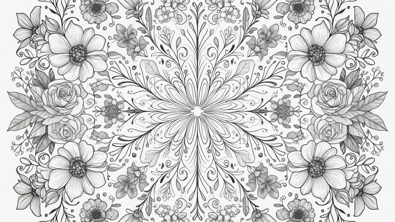 Garden mandala coloring page with floral patterns