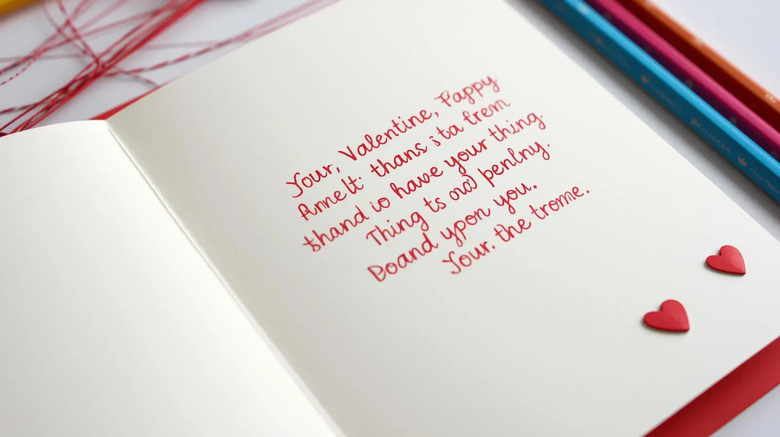 Handmade Valentine’s Day card with colored pencil designs - personalized valentines day cards