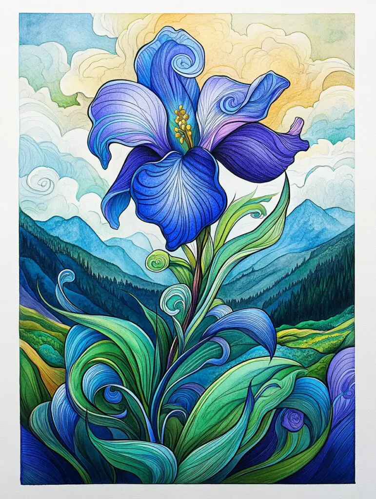 Iris flower coloring page after