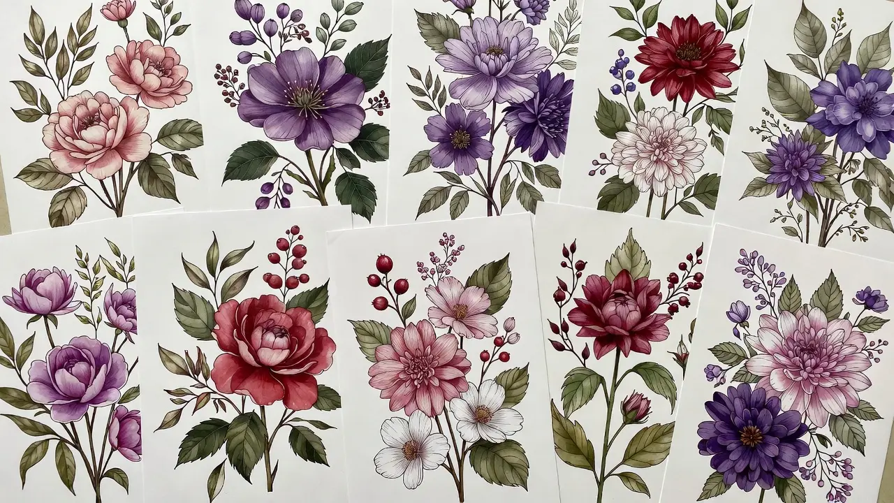 premium printable floral coloring pages for adults with detailed botanical art. 