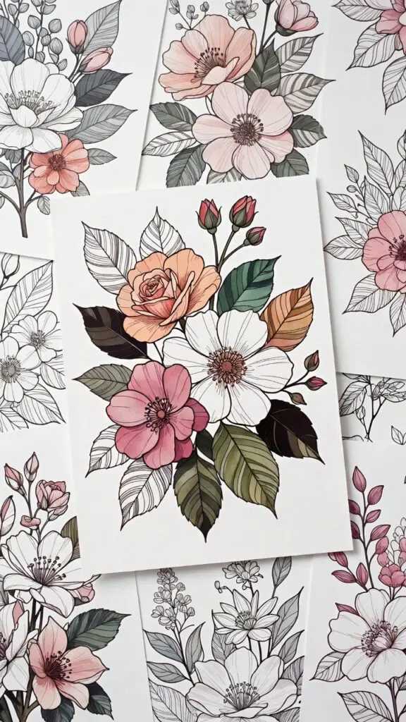 premium printable floral coloring pages for adults with detailed botanical art1