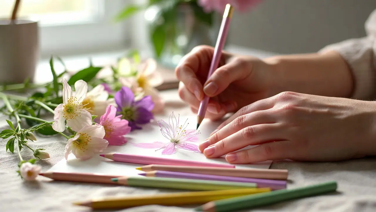 Mindful spring coloring with pastel colors creating relaxing artwork. Spring renewal coloring pages