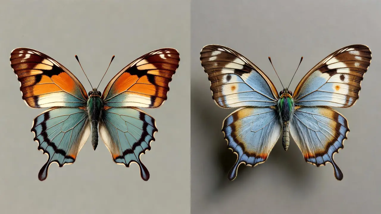 Comparison showing flat colored butterfly versus butterfly with shading and texture techniques applied. shading techniques for coloring