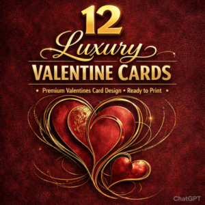 12 Luxury Valentine Cards – Premium Valentines Card Design, Ready to Print, Dark Velvet Texture