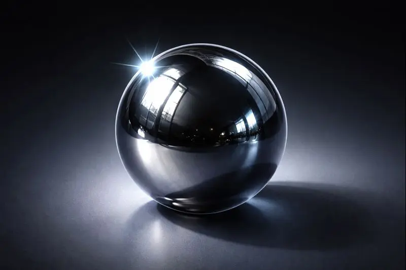 Shiny metallic sphere demonstrating sharp highlights and reflective shading techniques