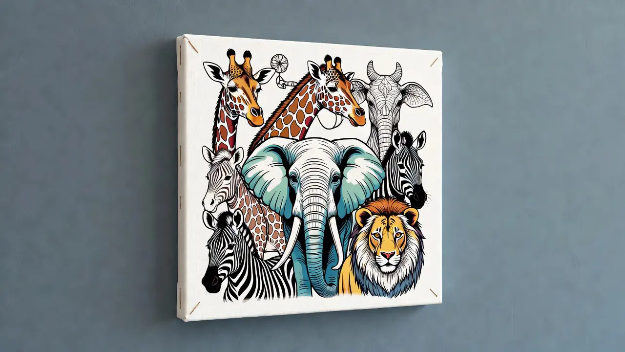 finished coloring page mounted on stretched canvas panel displayed as original wall art