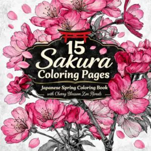 15 Sakura Coloring Pages – Japanese Spring Coloring Book with Cherry Blossom Zen Florals