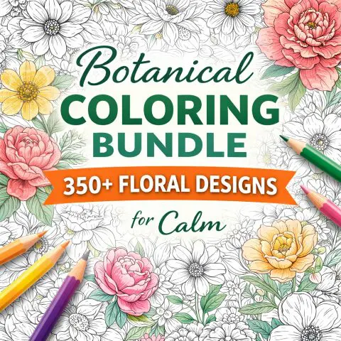 Calm Floral Botanical Coloring Pages Bundle