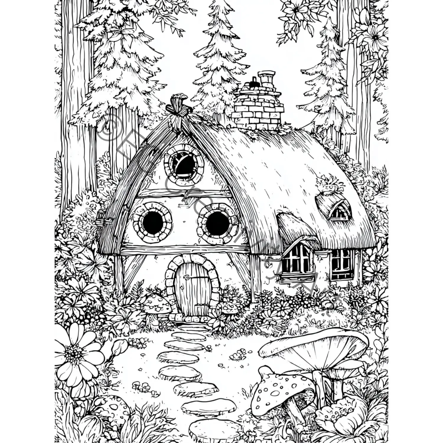 50 Whimsical Cottage Coloring Pages – Escape Into Calm sampler (1)