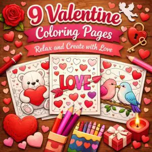 9 Valentines Day Coloring Pages – Cute Valentine Coloring Pages for Kids & Adults Sampler