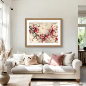 A bright, modern Scandinavian living room with white walls and natural light streaming through large windows.