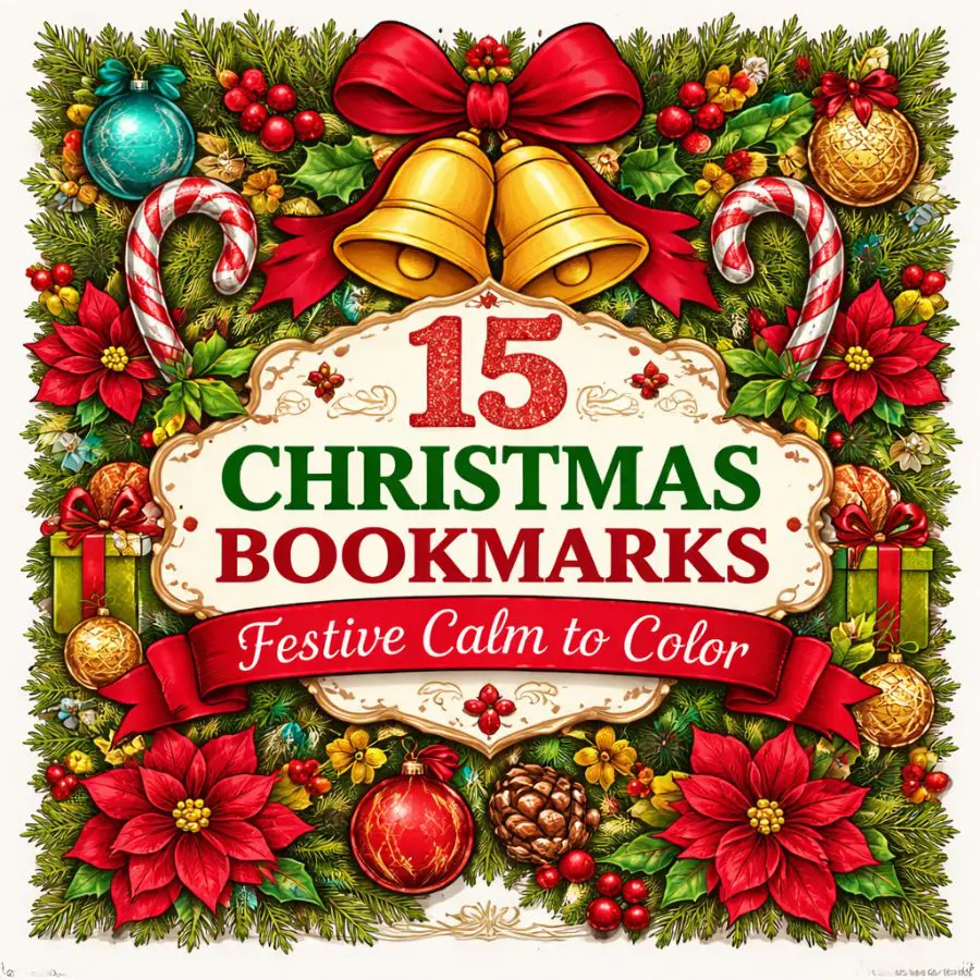 15 Christmas Coloring Bookmarks for Adults | A4 Printable PDF