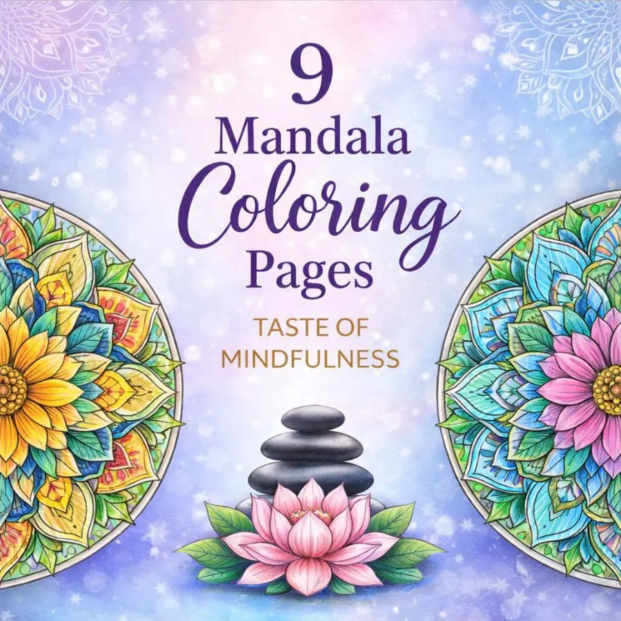 Mandala coloring pages sampler for adults with 9 mindful designs