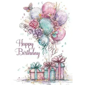 Set of 12 Foldable 5x7 Happy Birthday Greeting Cards with Balloons & Gift Boxes