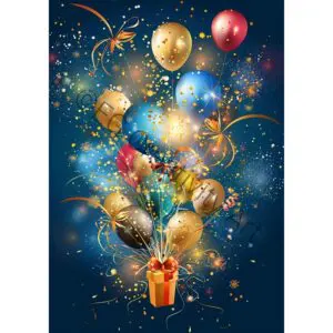 Set of 12 Foldable 5x7 Happy Birthday Greeting Cards with Balloons & Gift Boxes