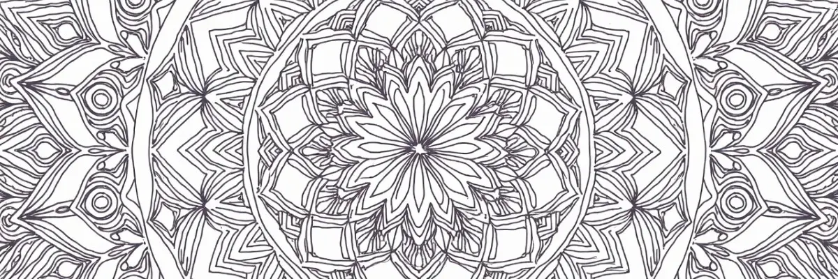 Uncolored mandala outline with intricate symmetrical patternses