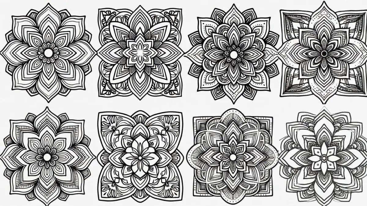 adult coloring pages PDF download showing mandala and geometric designs C