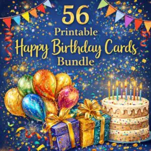 56-Design Printable Birthday Cards Bundle