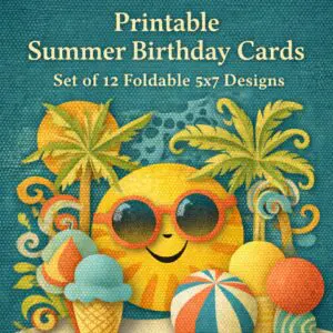 create 1:1 image of cover for Printable Summer Birthday Cards | Set of 12 Foldable 5x7 Designs