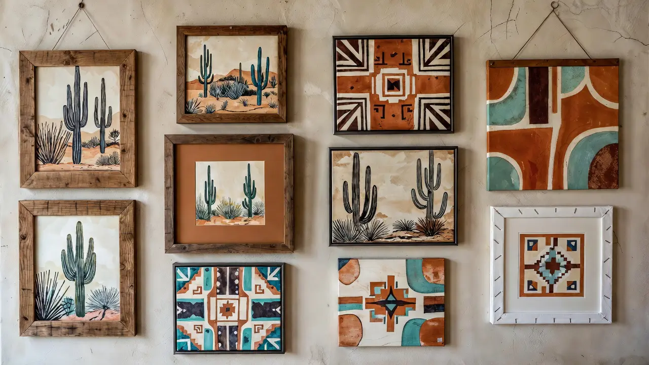 Southwestern wall art printable framing options demonstrating various southwestern home décor trends, 2026 styling approaches