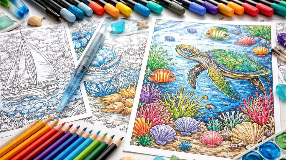 Best markers and pencils for coloring sea coloring pages for adults including water-scene color tools