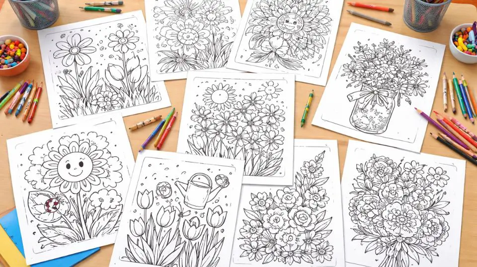 coloring sheets spring flowers for teachers with multiple skill levels