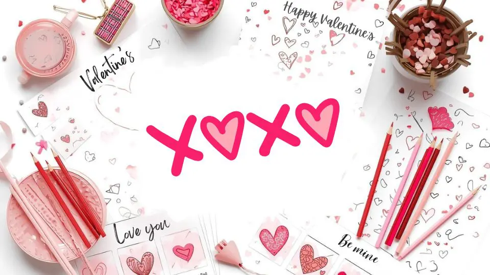 valentine coloring bundle — 40 coloring pages and 24 printable cards for adults and kids