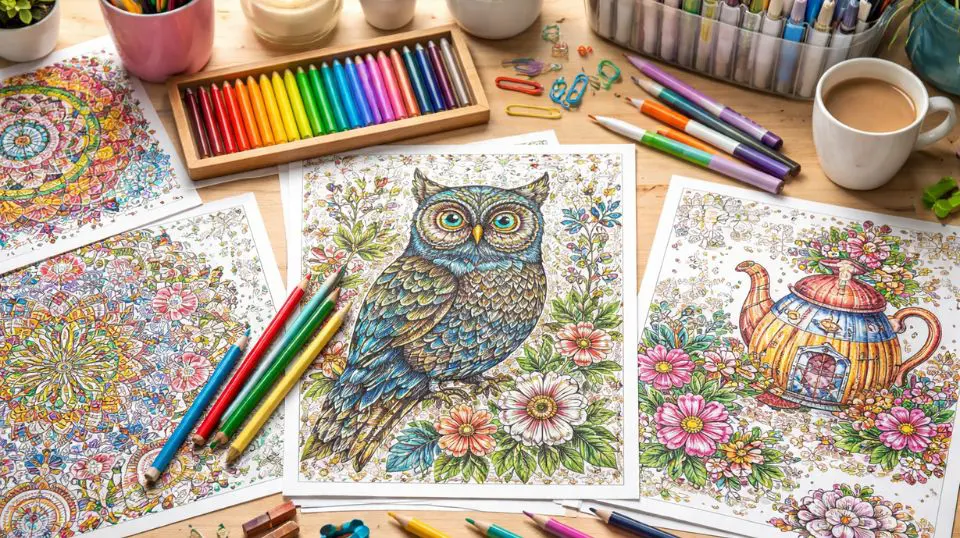 Intricate animal coloring page featuring a detailed wolf with forest background, showcasing adult wildlife coloring design